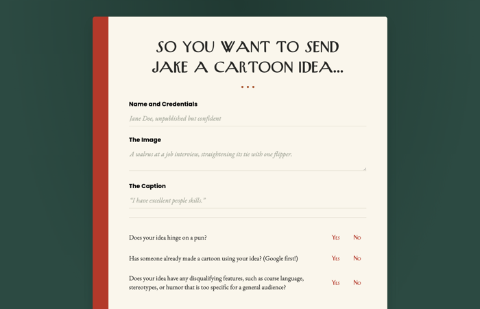 Screenshot of the Cartoon Ideas submission form
